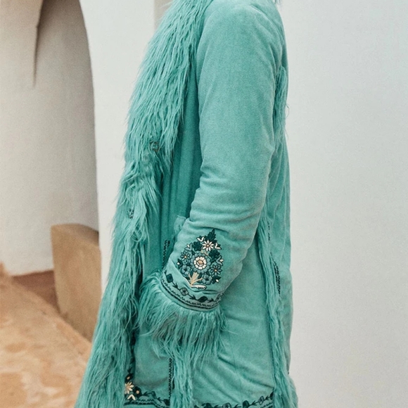 Spell Joplin Jacket Teal Fur Afghan Penny Lane Coat - Picture 2 of 12